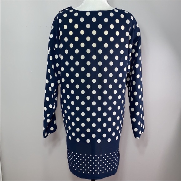 Liz Claiborne Navy and Cream Polka Dot Tunic Blouse Size 12 - Picture 6 of 11